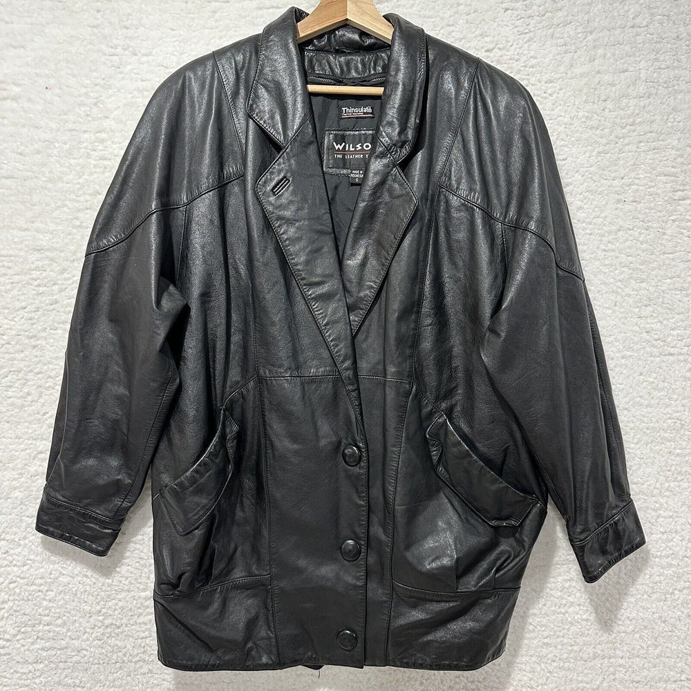 Wilson Vintage Women Thinsulate Lining Removable Black Leather Jacket Size Small